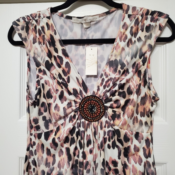 Boston Proper sleeveless v neck hi low handkerchief cut in front animal print S - Picture 2 of 14